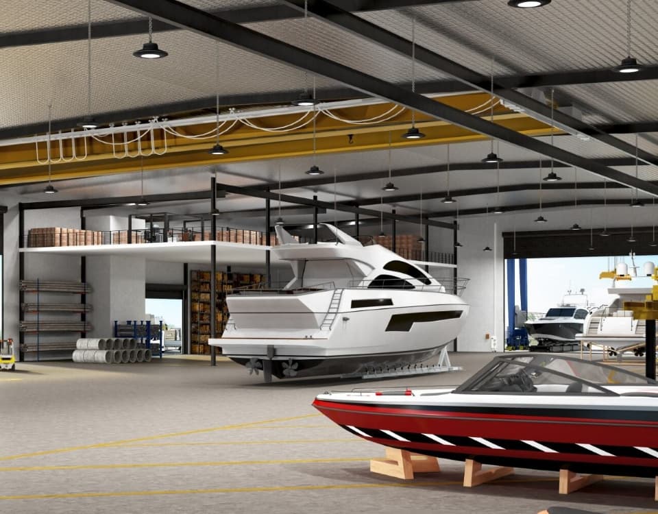 Vessels inside a planned ECMC marine workshop